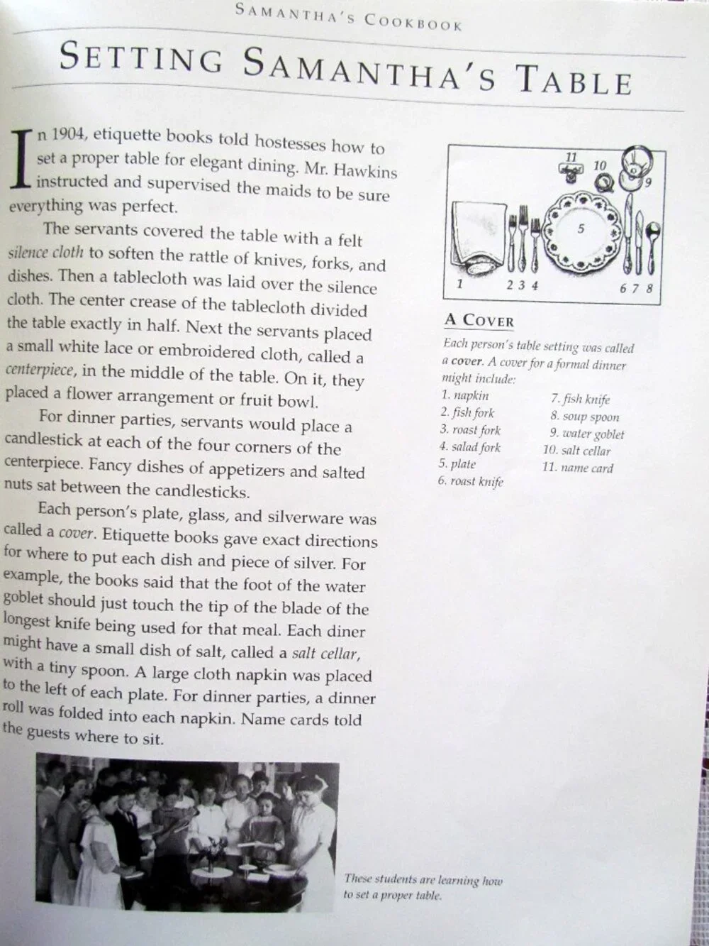 AMERICAN GIRL SAMANTHA'S COOKBOOK w EARLY 1900s RECIPES to COOK, VINTAGE 1994